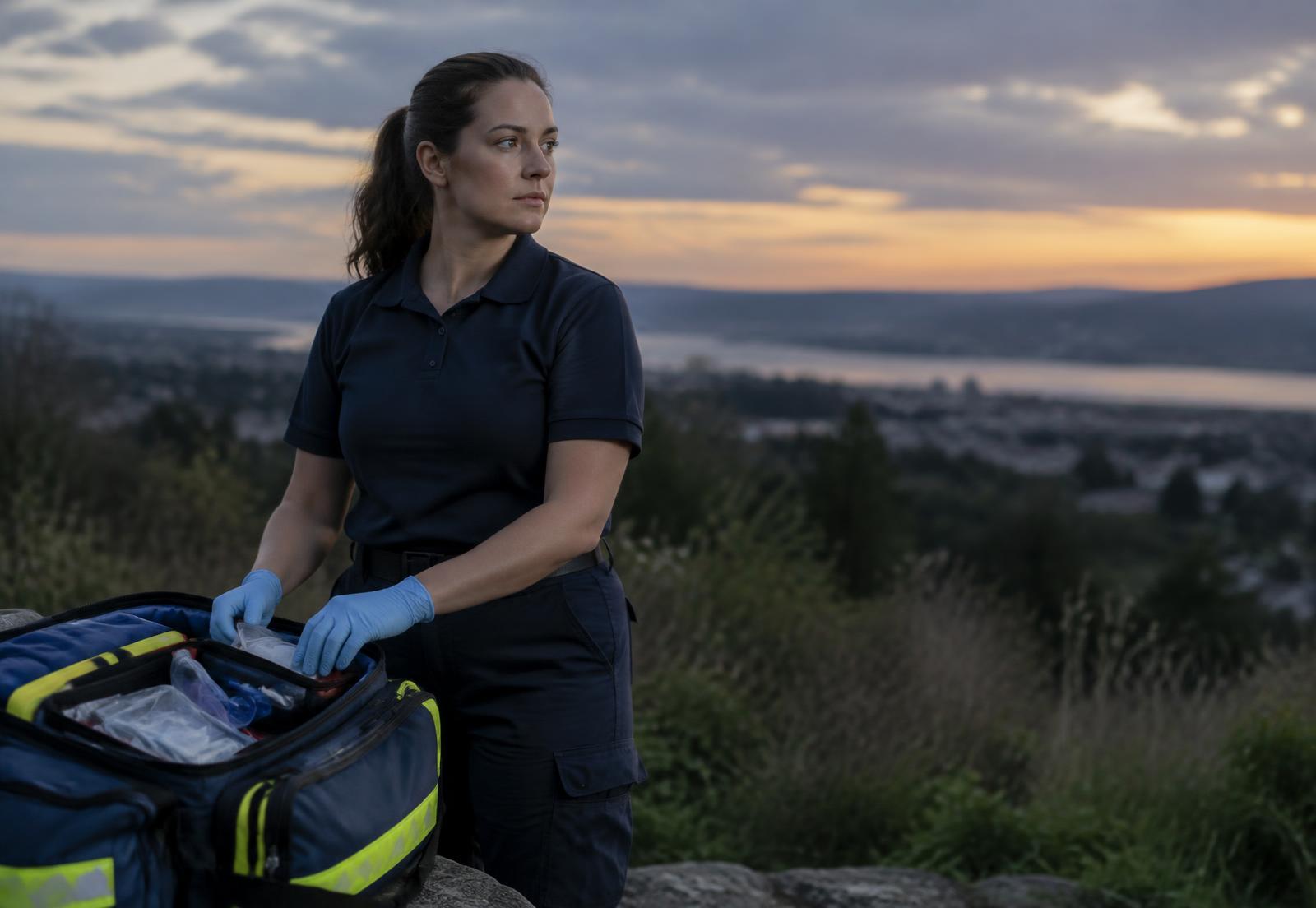 Emergency-services professional in a working environment (stand-in image)